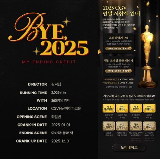 CGV, 한 해 영화 관람 기록을 돌아보는 '마이 엔딩 크레딧' 진행